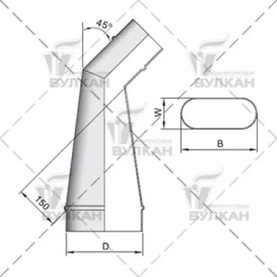 Переходник 45° VOG 100х200 на D178, AISI 321 (Вулкан)