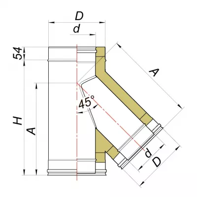 Тройник 45° D115/210, AISI 321/439 (Вулкан)