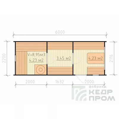 Баня-бочка квадратная из кедра длиной 6 метров вход сбоку