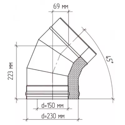 фото Сэндвич-отвод 45° 150/230мм оцинк.