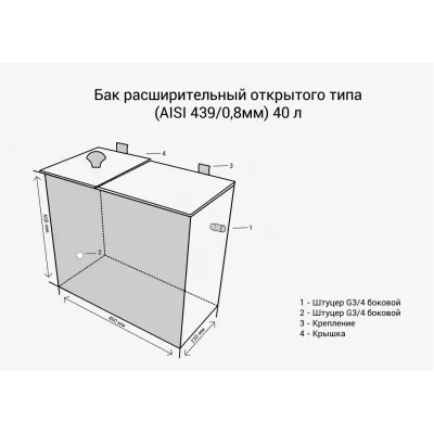 Бак расширительный открытого типа (AISI 439/0,8мм) 40л