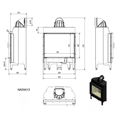 Каминная топка стальная NADIA/13 (13 кВт)
