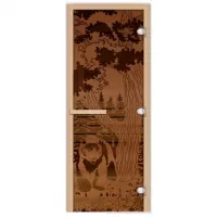 Дверь 1835х620 (1,9х0,7) стекло "Мишка в лесу" бронза 8 мм