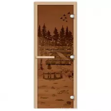 Дверь 1835х620 (1,9х0,7) стекло "Банька в лесу" бронза 8 мм