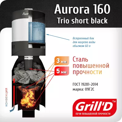 GrillD Дровяная банная печь GrillD Aurora 160А Trio Short (дверца со стеклом) фото