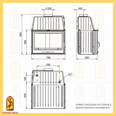 Каминная топка METAFIRE Эльба Аква 800 Ш