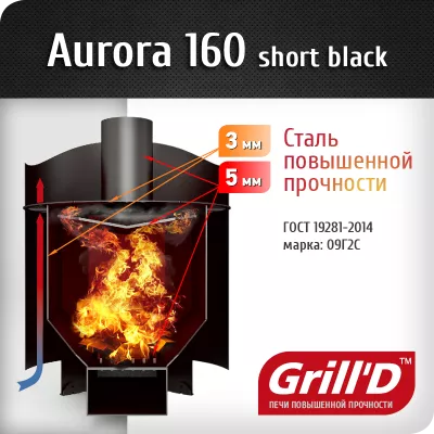 GrillD Дровяная банная печь GrillD Aurora 160 Short (дверца со стеклом) в Ярославле