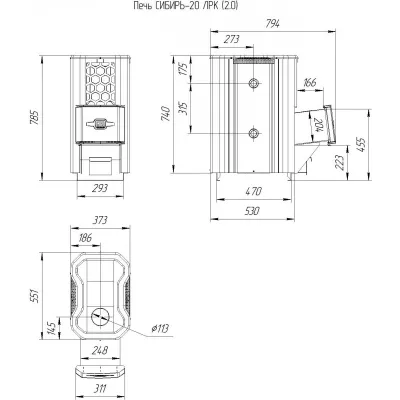 Печь для бани Сибирь-20 ЛРК (2.0) и бак со смещенной трубой для парообразователя 70л