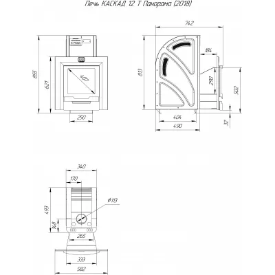 Печь для бани Каскад-12 Т Панорама (2018) и бак Парус 60 для регистра