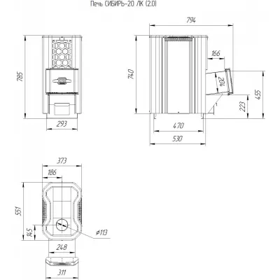Печь для бани Сибирь-20 ЛК (2.0) и бак со смещенной трубой для парообразователя 70л