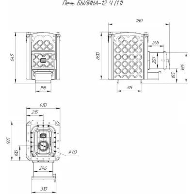 фото Печь для бани Былина - 12 Ч и регистр универсальный d 115мм