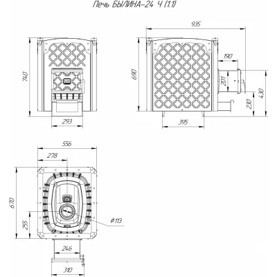 фото Печь для бани Былина-24 Ч и Регистр универсальный D115