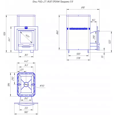 фото Печь для бани Русь-27 ЛНЗП Профи Панорама (1.1) и Регистр универсальный D115