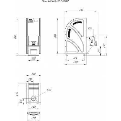 Печь для бани Каскад-12 Т и бак со смещенной трубой для парообразователя 70л