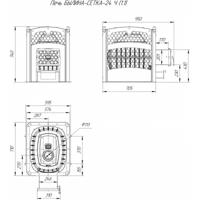 Печь для бани Былина-сетка 24 Ч и Регистр универсальный D115