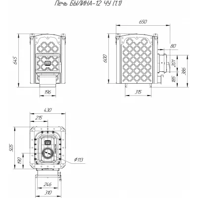 фото Печь для бани Былина-12 ЧУ и Регистр универсальный D115