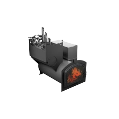 Печь Горыныч 3, каменка закрытая с парогенератором с левой стороны, большая дверь со стеклом