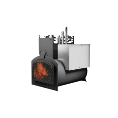 Печь Горыныч 3, каменка закрытая с парогенератором с левой стороны, большая дверь со стеклом