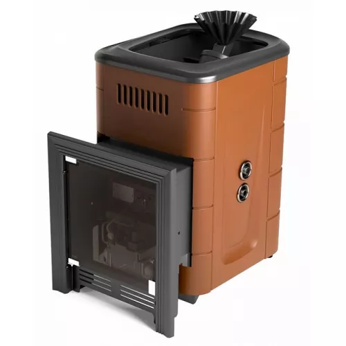 Таймыр Мини 2017 Inox БСЭ ЗК ТО терракота   (Модификация с большим светопрозрачным экраном, закрытой каменкой, теплообменником, цвет терракота)