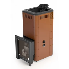 Таймыр XXL 2017 Inox БСЭ ЗК ТО терракота   (Модификация с большим светопрозрачным экраном, закрытой каменкой, теплообменником, цвет терракота)